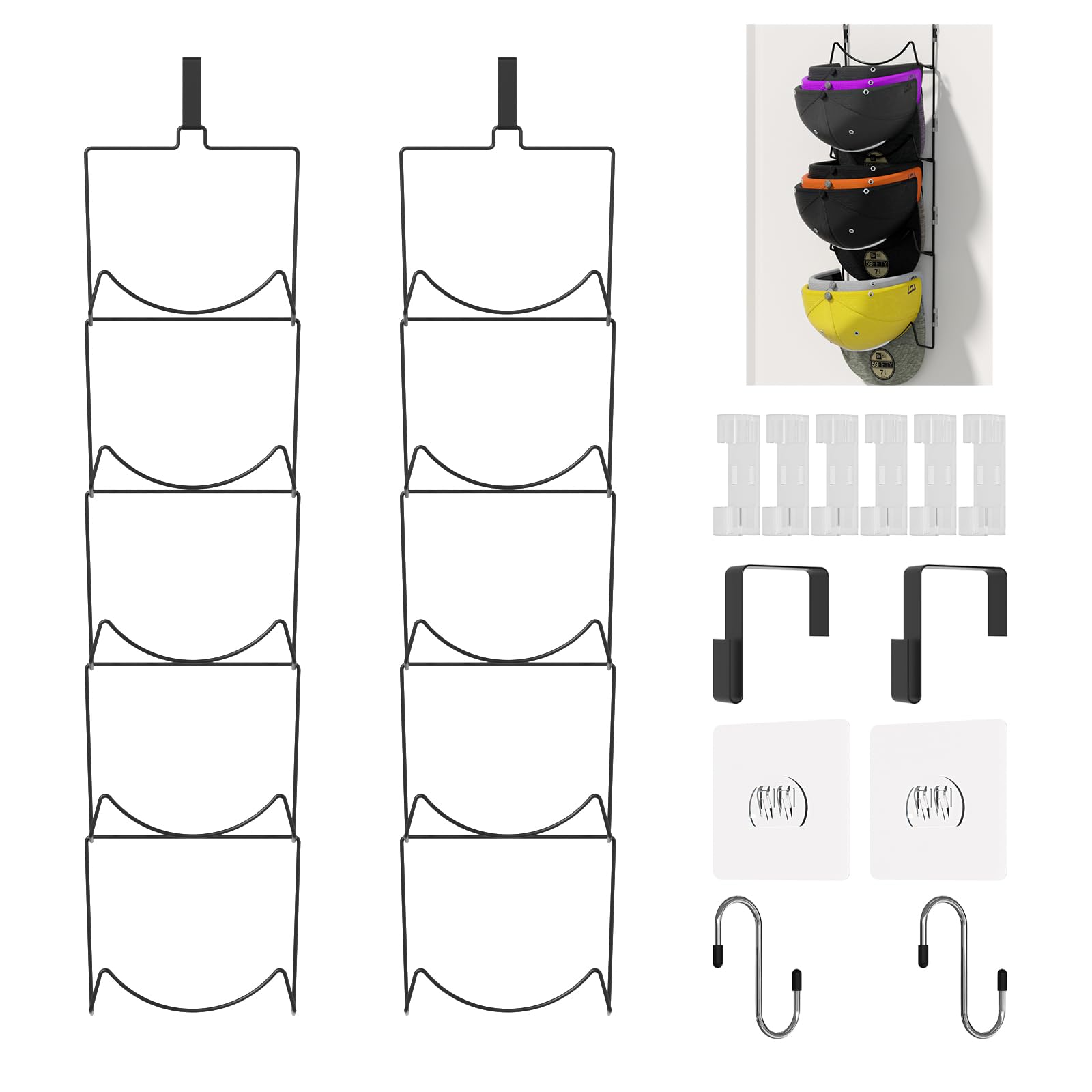 LINFIDITE 10 Pack Hat Rack Hanger Holder Organizer Flexible Multi Hook Wall Mounted Over Door Baseball Cap Display Storage Rack